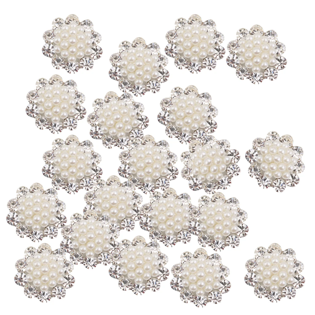 20 Pieces Crystal Diamante Pearl Brooch Button DIY Wedding Bouquet Decor