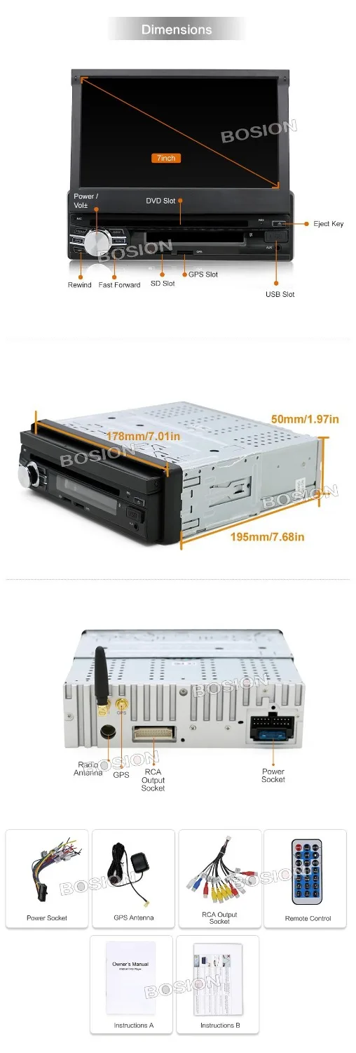 Sale 7inch Android 6.0 Quad Core Motorized Detachable Multi-touch Screen One Din Car DVD Player with OBD2 and DAB+support 1