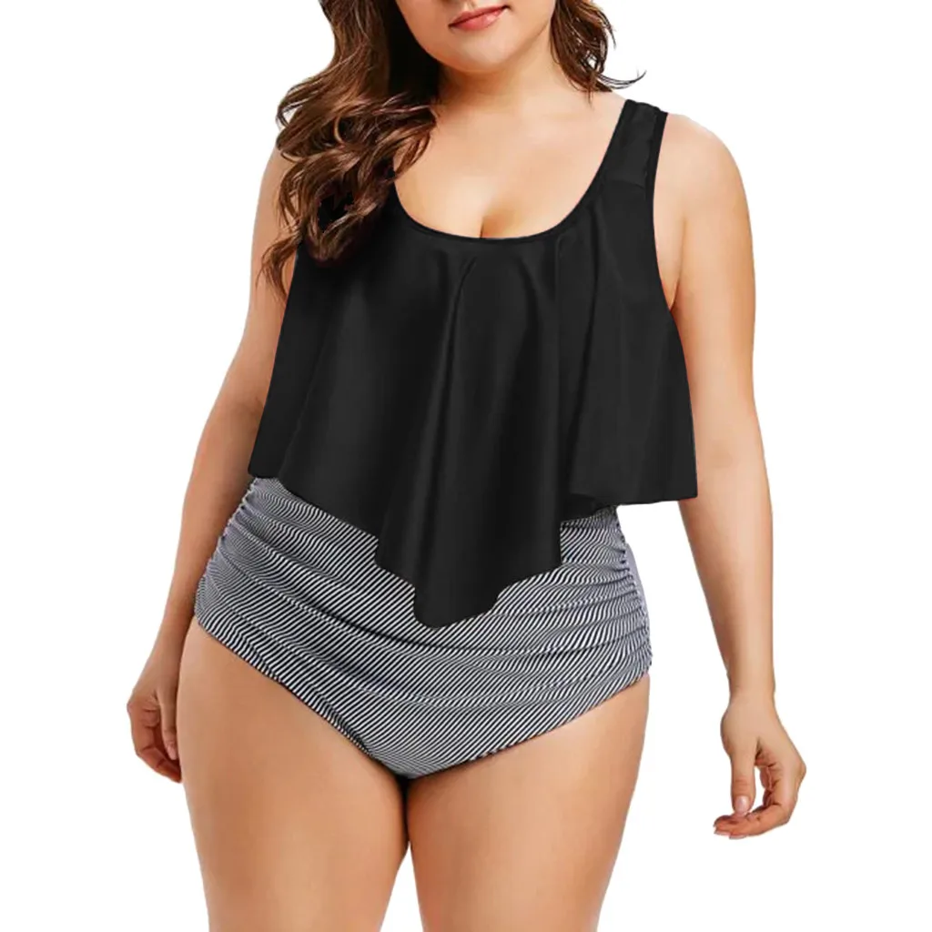 

Two Piece Suits Plus Size Swimwear Women Tankini Sets Push Up Patchwork High Waisted Swimsuit Women's Swimming Suit 5XL N30
