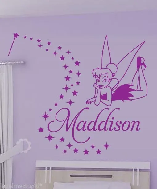 

Customer-made tinker-bell vinyl wall stickers kids children personalized home decoration decor mural -You Choose Name and Color