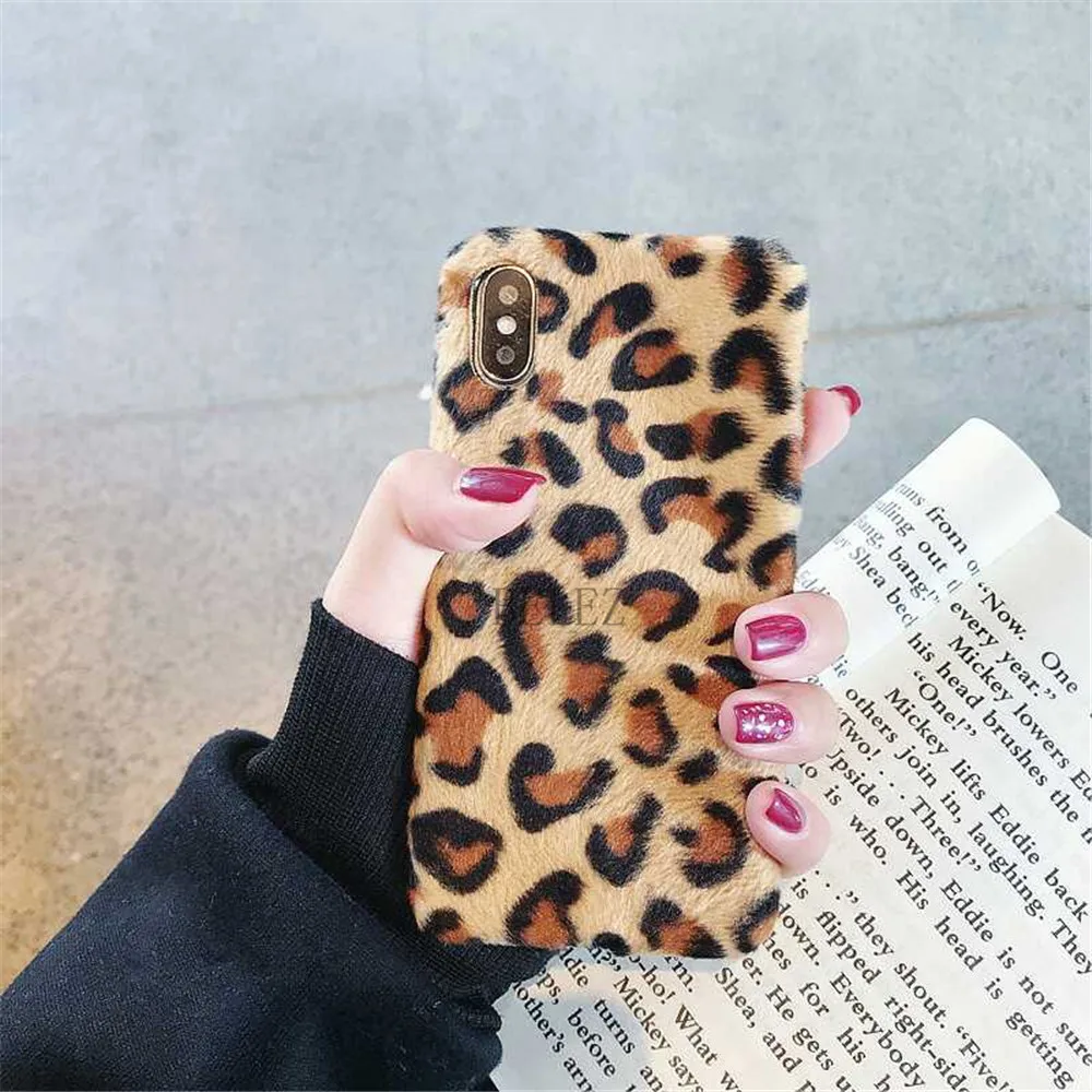 Soft Plush Phone Cases For iphone 8 7 6 6S Plus For iPhone X XR XS Max Winter Warm Fur Furry Leopard Print Cover Christmas Gift _02