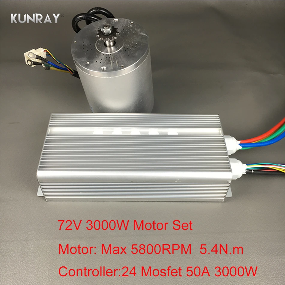 Kunray bldc kit de motor sem escova, 72v 3000w, com controle 24 mosfet