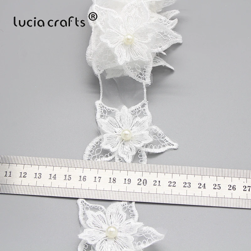 Lucia crafts, 1 ярд/партия, много вариантов, Белая Кружевная повязка на голову с вышивкой, бант для волос, подарочная упаковка, аксессуары ручной работы R0707