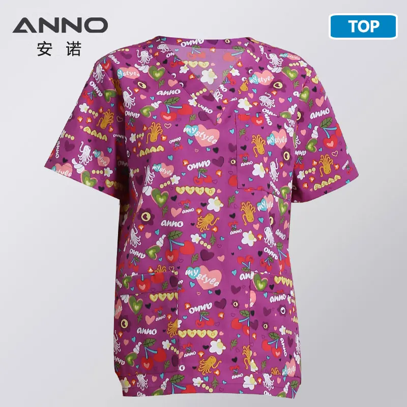 ZiSeLeYuan-Top ANNO 5XL размера плюс медицинская одежда мультфильм собака униформа для кормления медицинская одежда стоматологическая клиника больница рабочая одежда хирургический костюм - Цвет: ZiSeLeYuan-Top