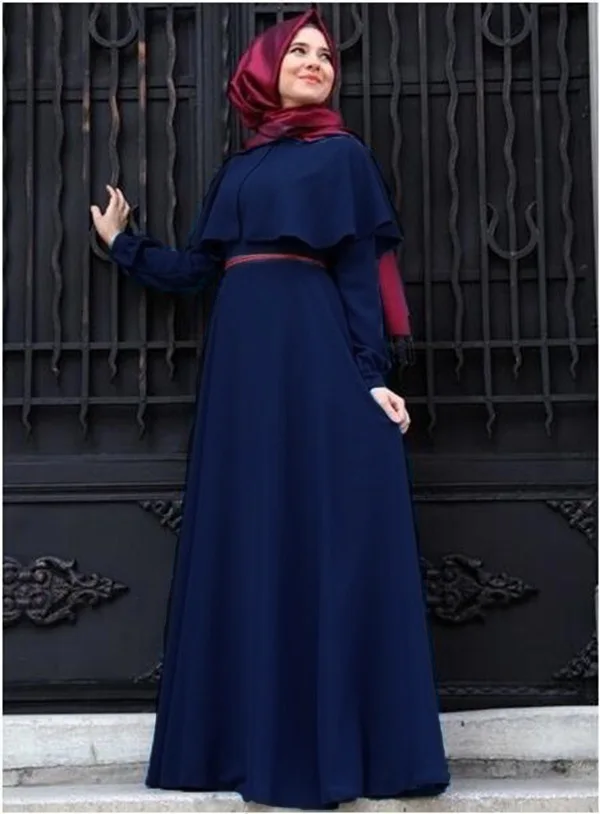 Мусульманское платье абайя Женская мода исламский арабский длинный хиджаб платье черное простая одежда традиционная абайя мусульманская 7 цветов - Цвет: Blue