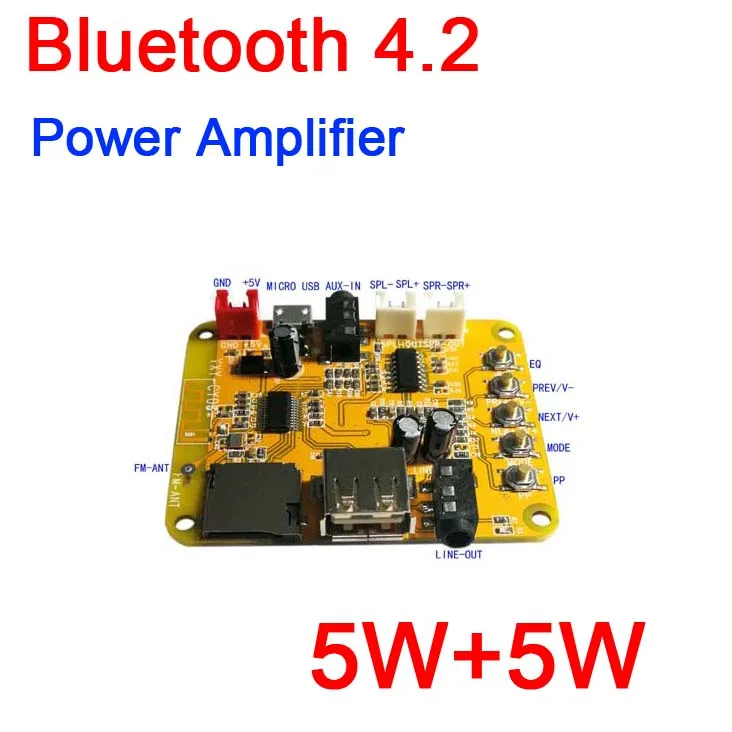 

Bluetooth 4.2 power amplifier 5W+5W MP3 WMA WAV FLAC APE audio decoder board USB Player FM radio / AUX /EQ with voice