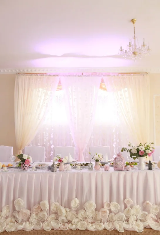 

Laeacco Curtain Desk Chair Flowers Tableware Feast Photography Backgrounds Customized Photographic Backdrops For Photo Studio