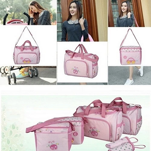 4Pcs Cartoon Big Capacity Baby Functional Changing Nappy Bottle Diaper Bags (5)