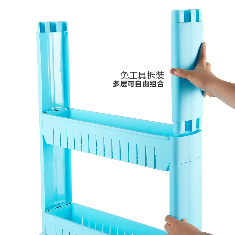 Movable Plastic Interspace Storage Rack Refrigerator Space Rack with Roller Shelves Kitchen Bathroom Strollers Interval 4-layer Movable Plastic Interspace Storage Rack Refrigerator Space Rack with Roller Shelves Kitchen Bathroom Strollers Interval 4-layer