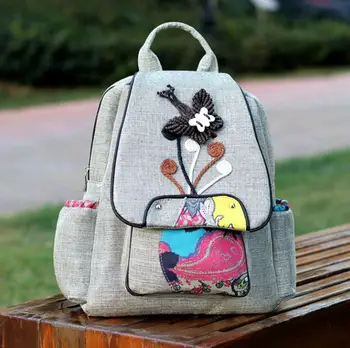 

New handmade national style bag female butterfly style cotton zipper female backpack