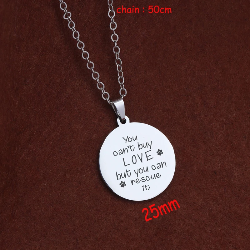 

Round Necklace Engraved You Can't Buy Love But You Can Rescue It For Dog Lovers Gift Unisex Necklace Hand Stamped Jewelry