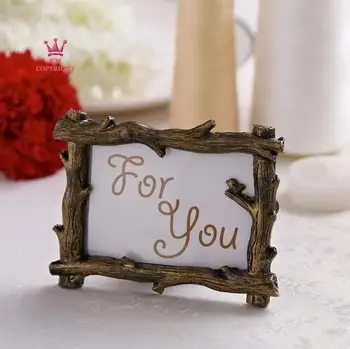 

Free Shipping 10pcs/lot Brown Tree Branch Design Resign Place Card Holder/ Photo Frame In Party Decoration