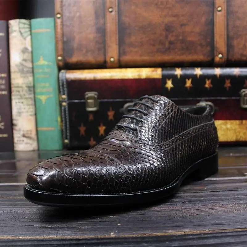 Sipriks/темно-коричневые туфли-оксфорды из змеиной кожи; итальянская прошитая обувь из кожи питона; обувь с перфорацией типа «броги» в деловом стиле; спортивные костюмы; 44, 45