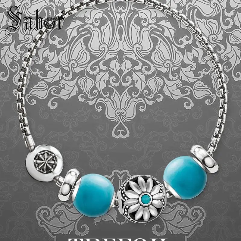 

female Link Bracelet Blue Flwoer 2019 New 925 Sterling Silver Karma Fashion Jewelry Gift Women Girls Men Boy accessories