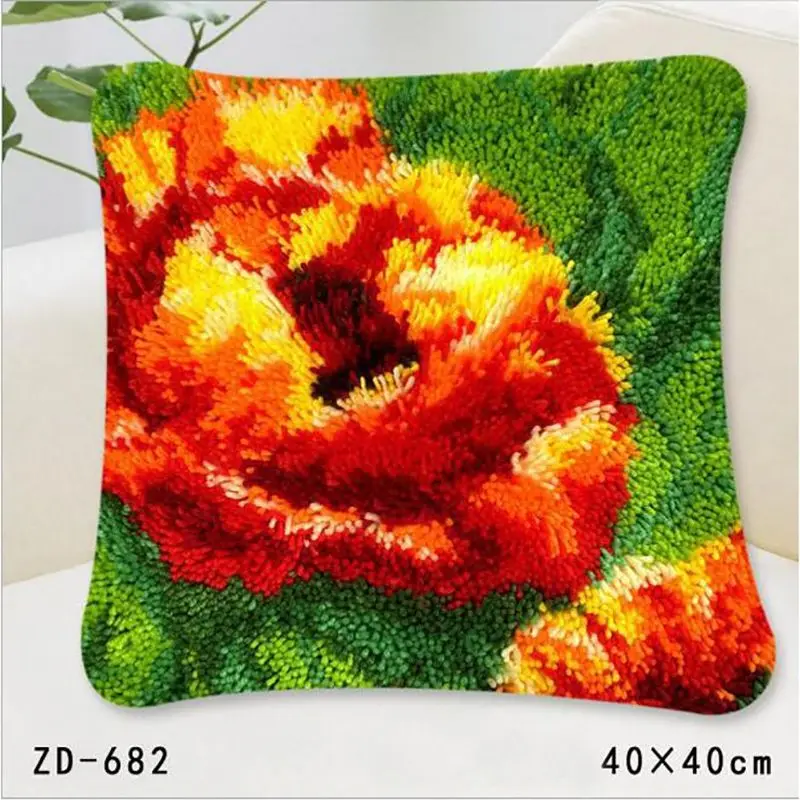 3D Latch Hook Kit Pillow Flower Knitting Knooppakket Embroidery Cushion