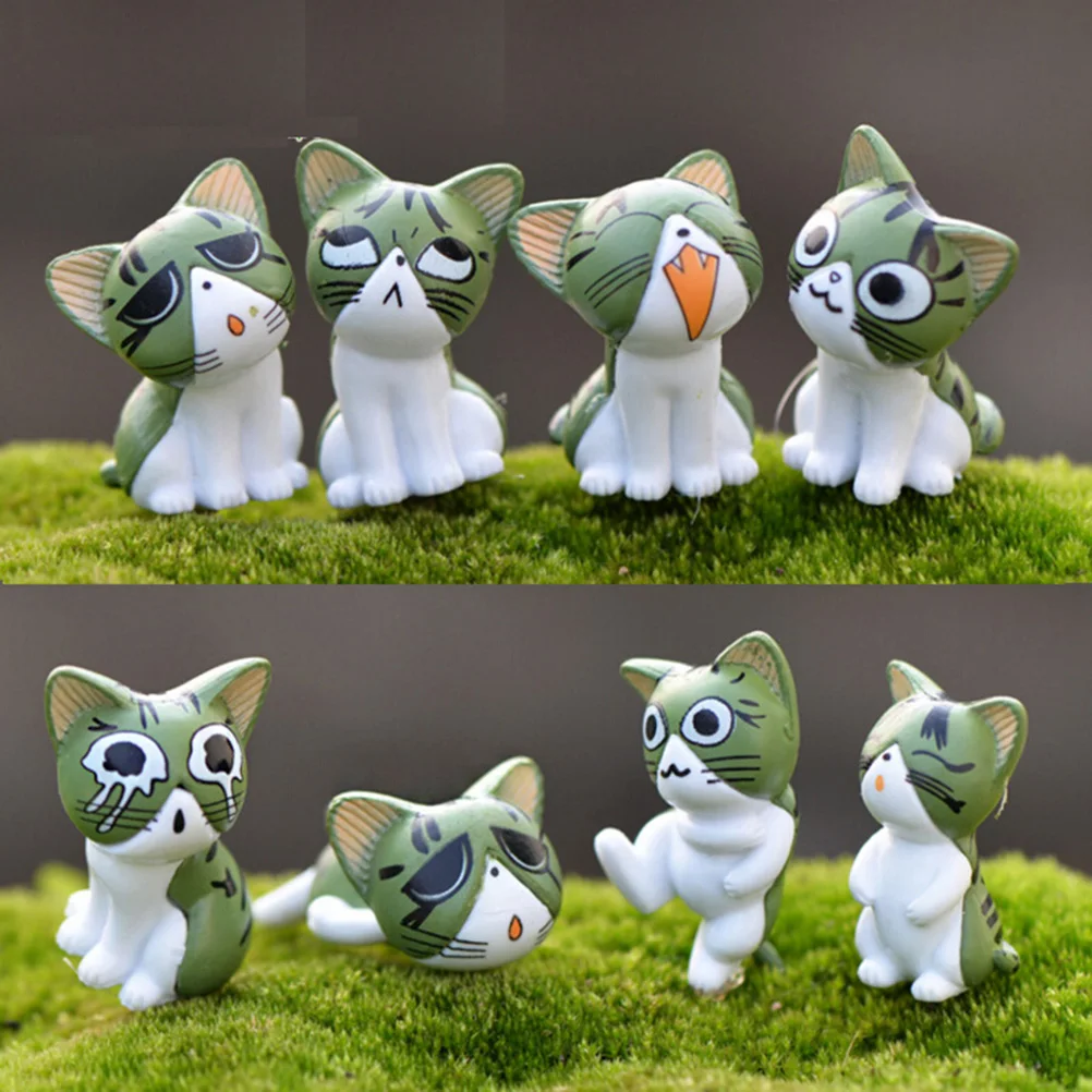 8pcs Cat Figurines Miniature Figurine Fairy Garden Cat Terrarium Cheese Miniatures Garden Decoration Miniature Fairy Figurines