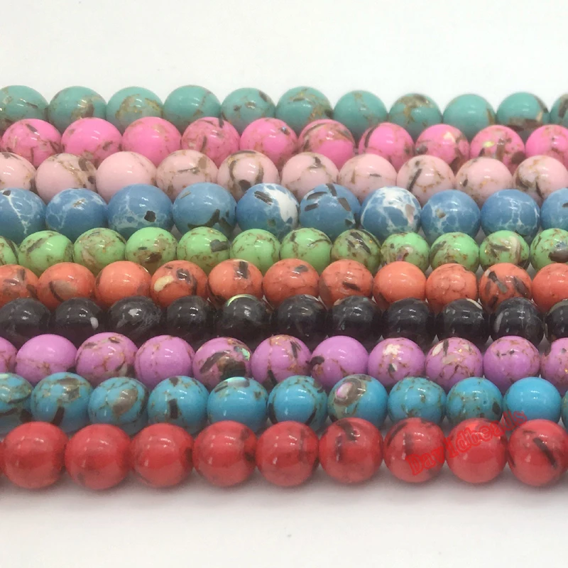 

Natural Rose red Green Black Blue 4 6 8 10 12mm Shell Pine Stone Round Loose Beads For Jewelry Making DIY Bracelet Necklace