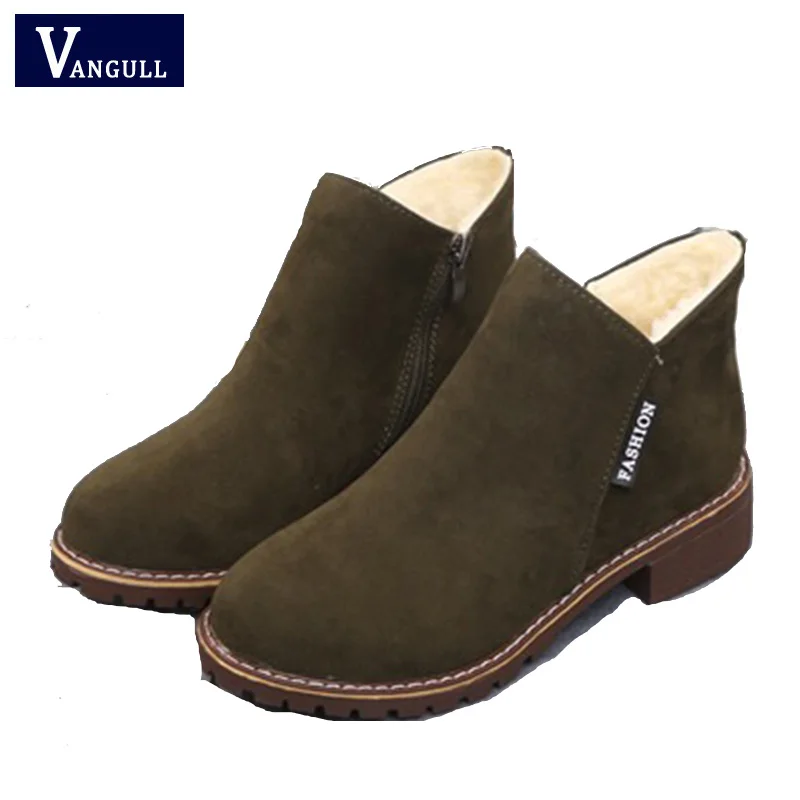 

Vangull New Women Fur Plush Martin Boots Winter Boots Classic Zipper Snow Ankle Boots Suede Thick Warm Women Shoes 35-40 2019