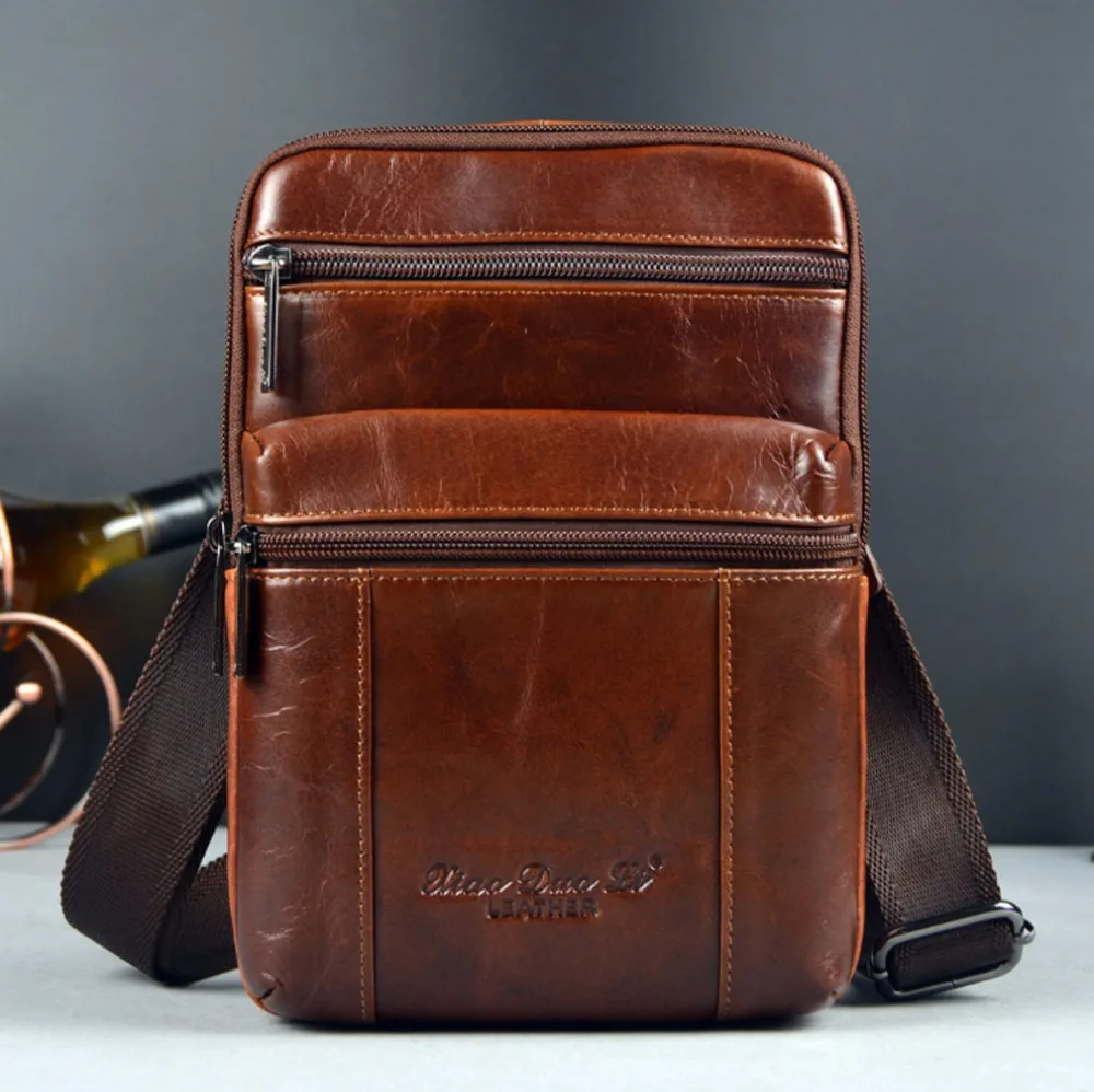 

Men Oil Wax leather First layer Cowhide Cross Body Messenger Shoulder Pack Travel Sling Chest Bag