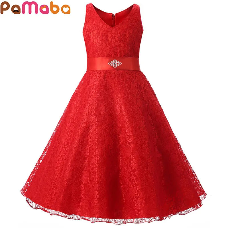 

PaMaBa Elegant 9 Colors V-Neck Party Dresses for Girls Soft Lace Mesh Princess Dress-up Children's Slim Dress Ball Gown Clothing