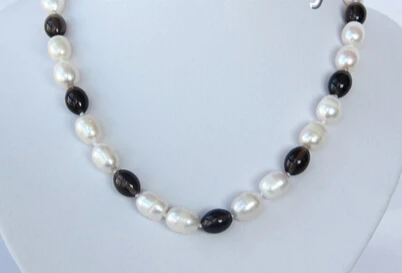 

Jewelr 004741 stunning big 12mm baroque white freshwater pearl black crystal necklace