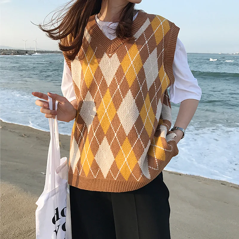Элегантный дизайн, вязаные жилеты контрастного цвета с v-образным вырезом, Женский Повседневный свитер без рукавов и пуловеры, свитер, жилет