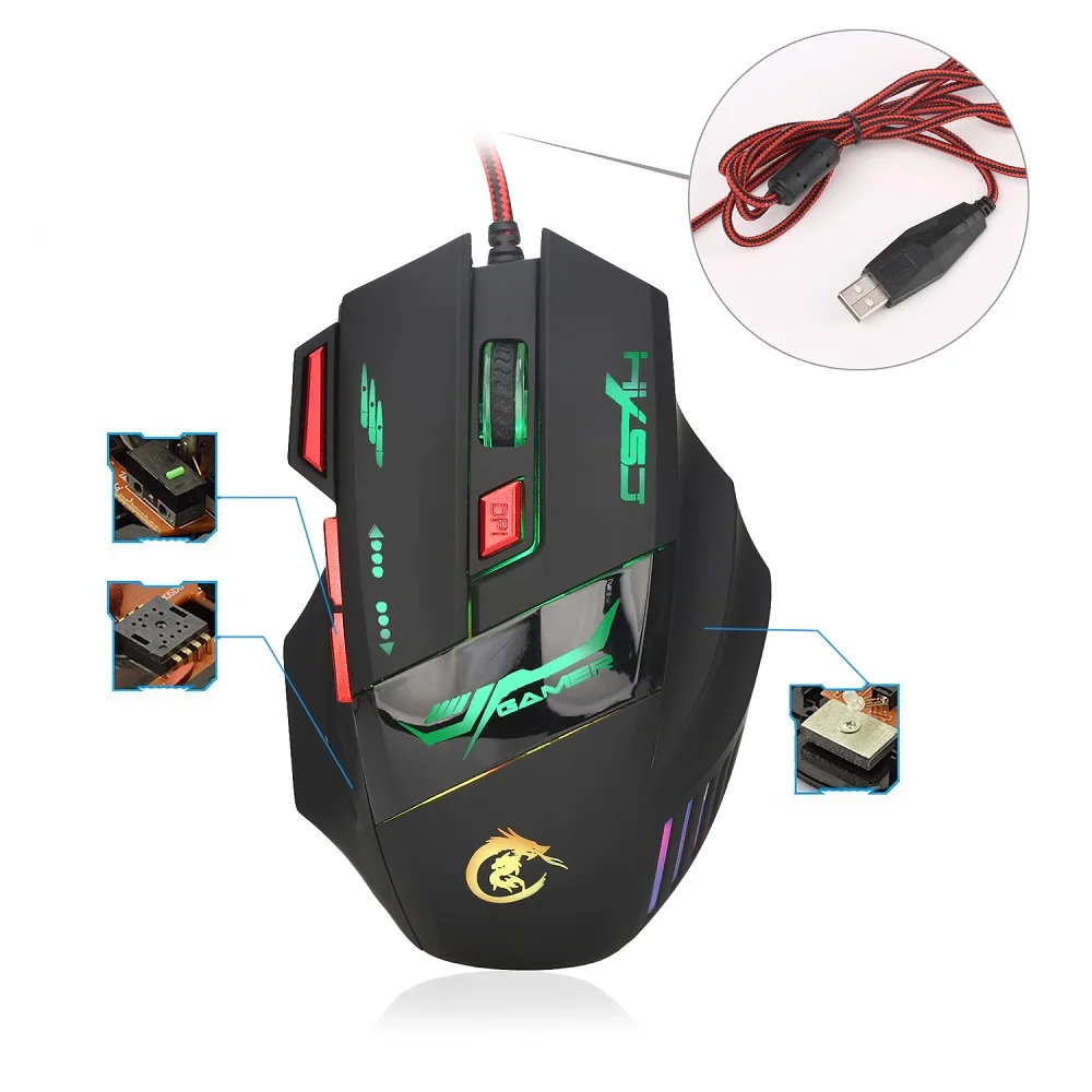 HXSJ H100 3200DPI Wired Optical Game Mouse with LED Light