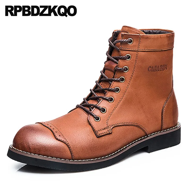 

zipper army ankle retro combat boots fall footwear vintage genuine leather brown shoes military full grain men brogue lace up