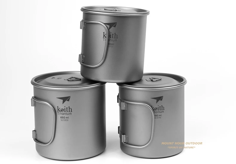 Copos de Água Titânio ao ar Keith Livre Acampamento Caminhadas Utensílios Viagem Caneca Dobrável Alça Ultraleve Talheres 450 500 650 900ml 4 High Quality Esporte e Lazer