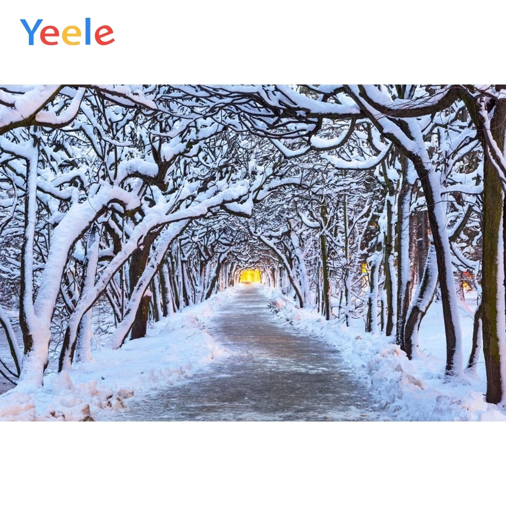 

Yeele Merry Christmas Party Winter Tree Snow Road Scene Baby Photo Background Custom Vinyl Photography Backdrop For Photo Studio