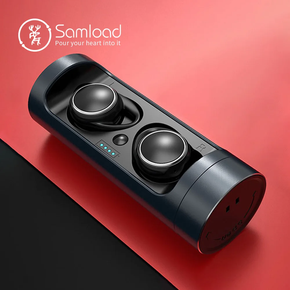 Samload Bluetooth 5,0 наушники настоящие беспроводные стерео наушники мини наушники Встроенный микрофон с портативной зарядной коробкой для iPhone - Цвет: Black