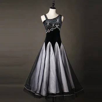 professional ladies standard ballroom dresses dance dresses skirt womens with sleeves black standart competition waltz smooth