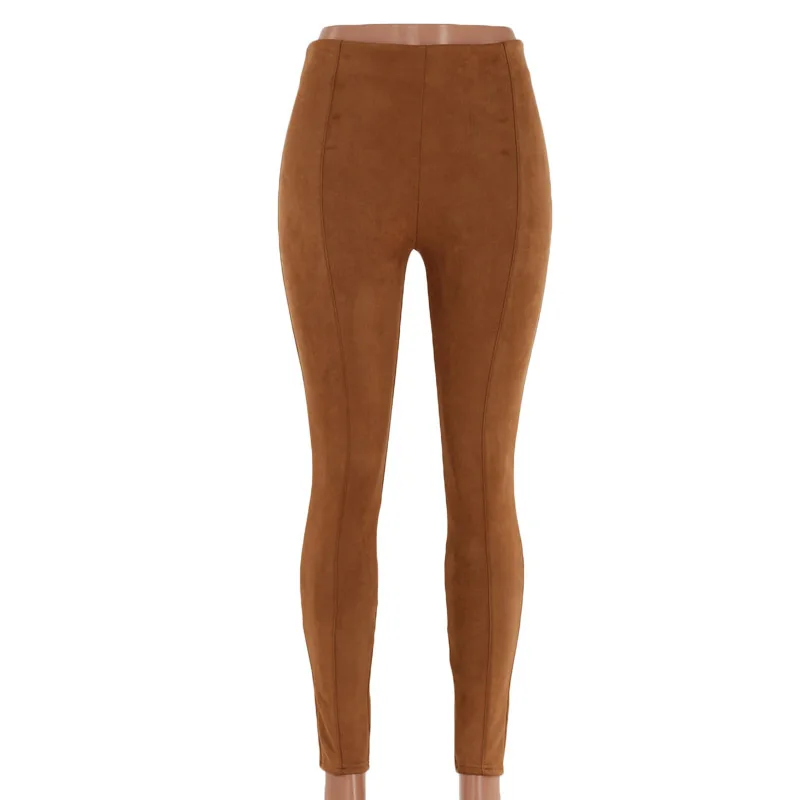 Весенне-осенние замшевые женские брюки с высокой талией, большие эластичные тонкие Ретро Кожаные Замшевые брюки для женщин