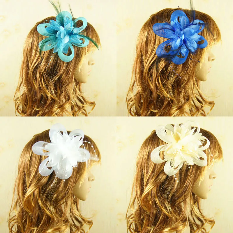 

Wholesale bride gauze hair headdress women fancy feather fascinator bridal feather wedding party cocktail hair clip Hairpin