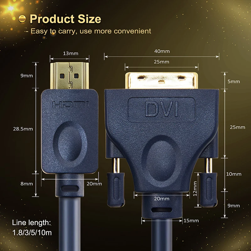 Cabletime HDMI to DVI Cable DVI-D 24+1 pin Bi-direction Pro High Speed HDMI DVI Full HD 2.0 for Blu-ray player Xbox HDTV N118