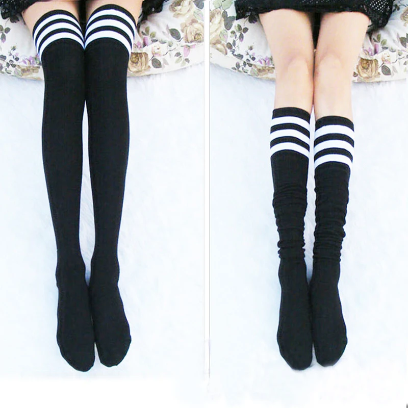 Fashion Sexy Girls Students Women Sexy Stripe Cotton Over Knee Socks Thigh High Stockings Long Socks Cotton Stockings