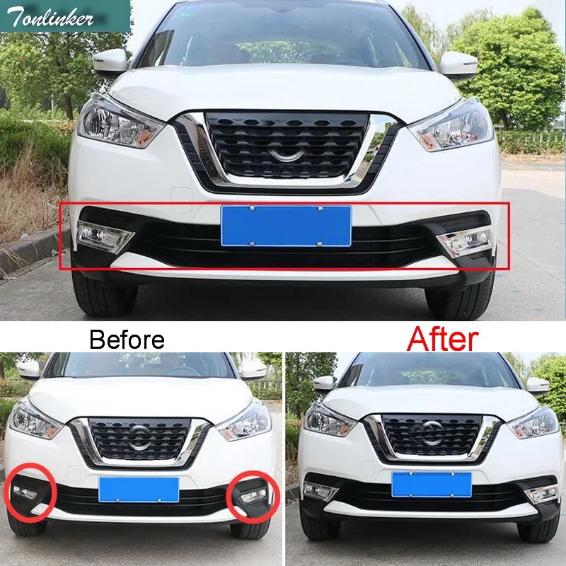 

Tonlinker Cover Case Stickers for NISSAN KICKS 2016-17 Car Styling 2 PCS ABS Chrome Front fog light exterior decoration sticker