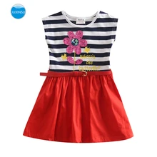 JUXINSU/платье без рукавов для девочек; летнее Хлопковое платье в полоску с цветочным рисунком для детей