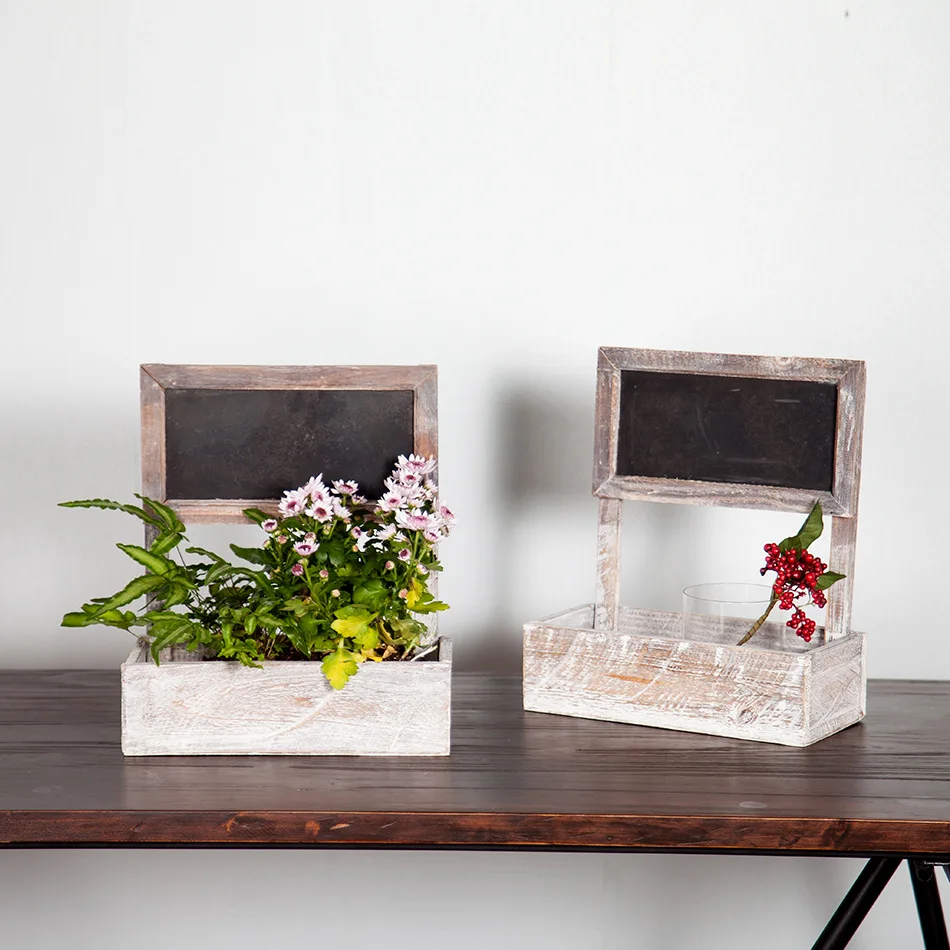 Caioffer Wooden Flower Pots Decorative Small Planter Washed White Flowerpot With Message Blackboard For Outdoor Culture Indoor Caioffer Wooden Flower Pots Decorative Small Planter Washed White Flowerpot With Message Blackboard For Outdoor Culture Indoor
