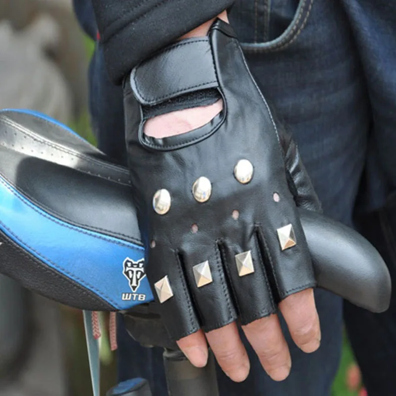 Motorcycle Women Faux Leather Rivets Studded Punk Fingerless Dancing Jazz  Gloves