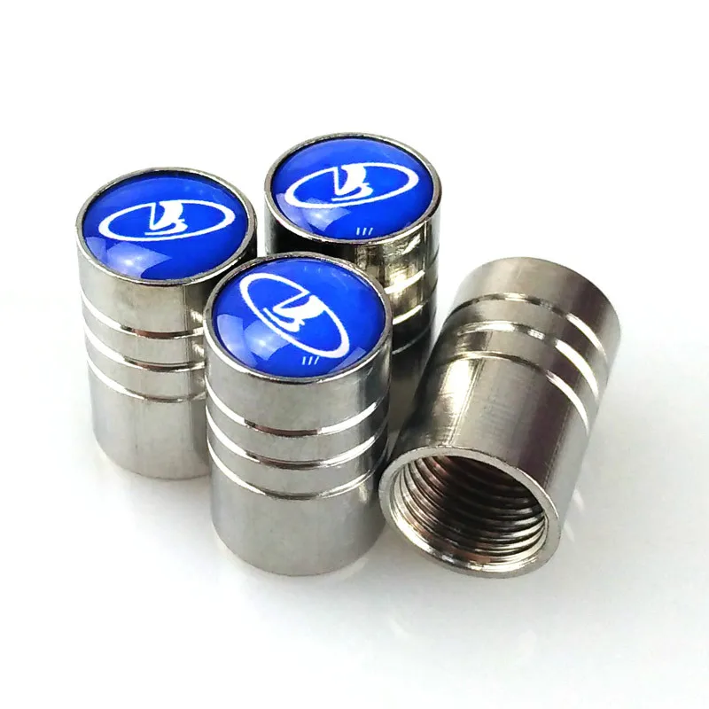 4pcs Stainless Steel New Blue Style Car Badge Wheel Tire Valve Cap Tyre