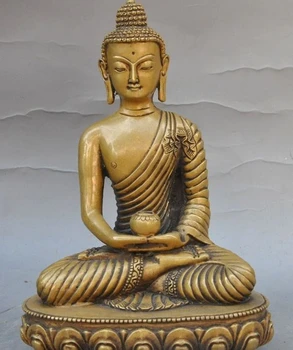 

7.5" Tibet Buddhism Bronze Temple Joss Shakyamuni Sakyamuni Buddha Bowl Statue