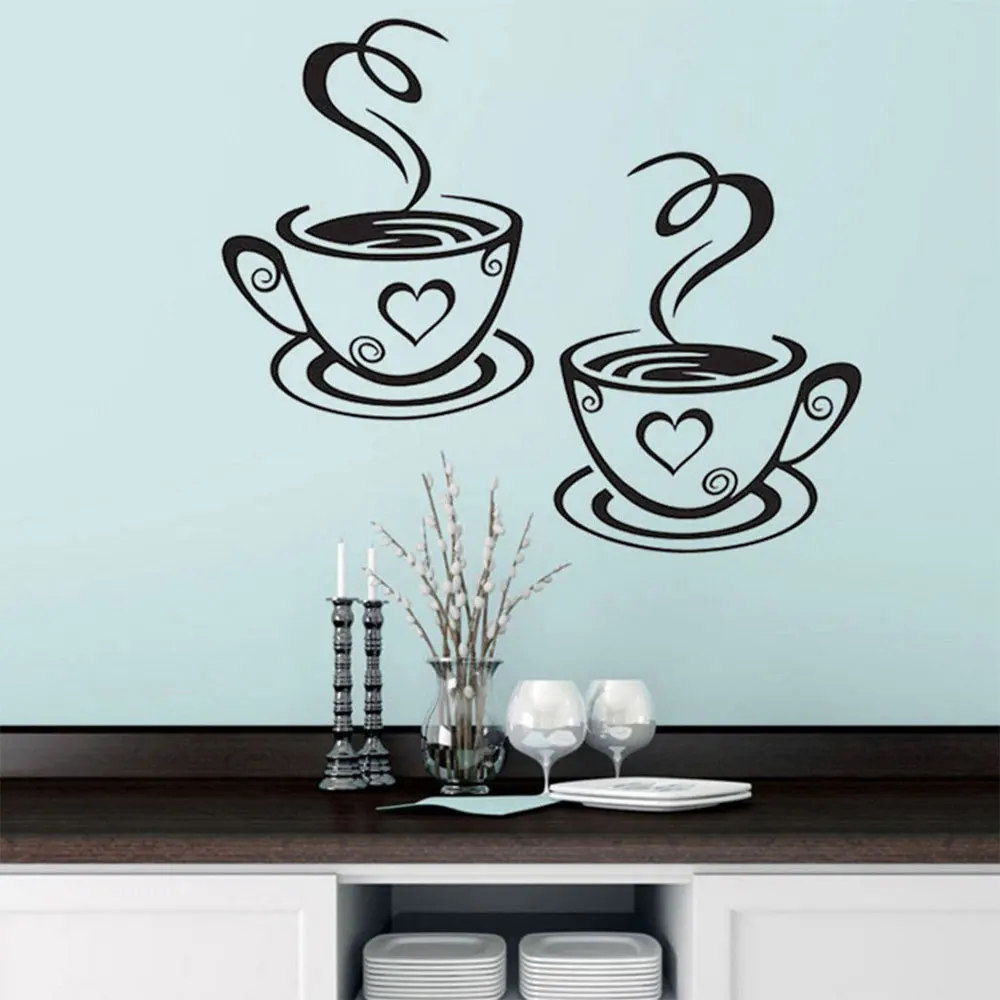 Art Decal Kitchen PVC 2017 Wall Stickers Pub Tea Creative Coffee Cups Home Cafe Restaurant Decoration New Vinyl