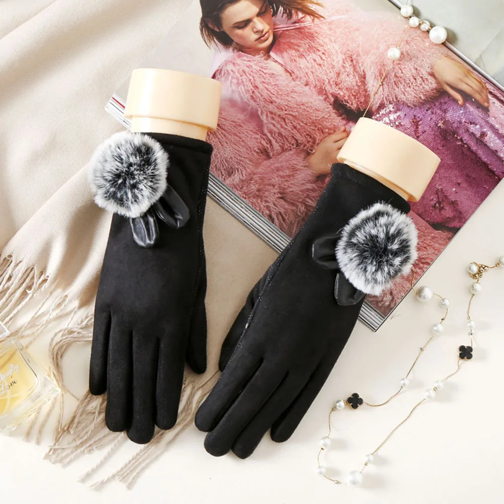 Для женщин норки мяч шерстяные перчатки Мода открытие Дизайн зимние женские перчатки Новый Мода элегантные мягкие черные Варежки перчатки