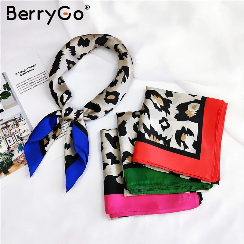 BerryGo Leopard women print silk scarf Korean fashion autumn scarves