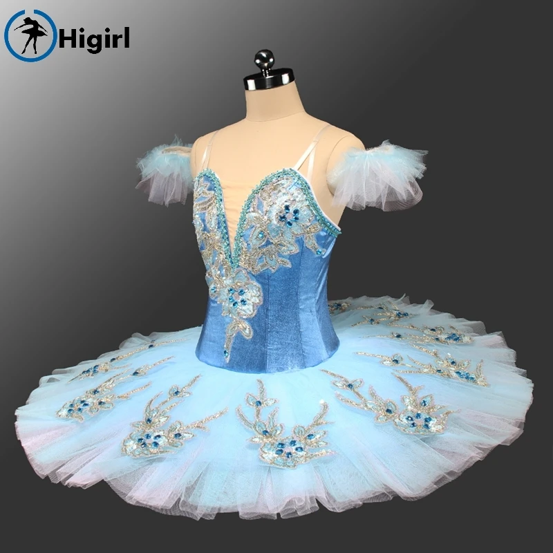 Women Blue Swan Lake Professional Pancake Tutu Blue Girls Performance Competiton Pallter Tutus Child BT9142B
