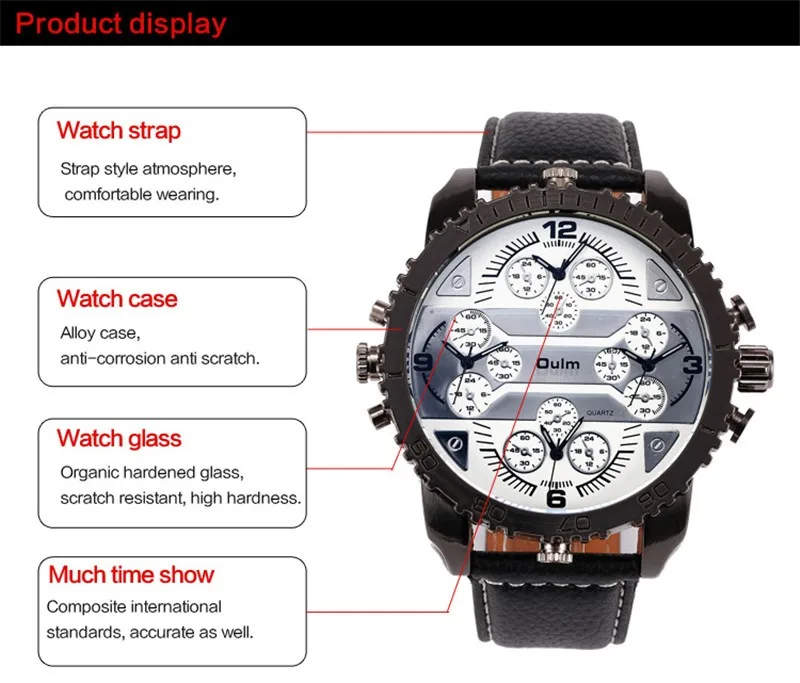 Топ бренд OULM 3233 мужские часы высокого качества кожаный ремешок 4 часовых пояса модные большие Японские Movt повседневные кварцевые наручные часы