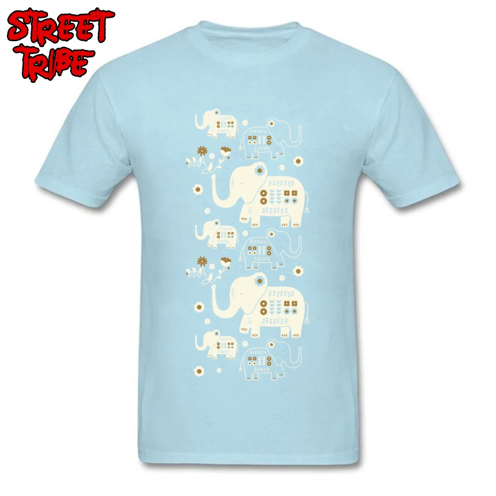 O Neck Folksy Elephants Cotton Fabric Male T-shirts Printing Short Sleeve Tees Funny Design Sweatshirts Drop Shipping Folksy Elephants light