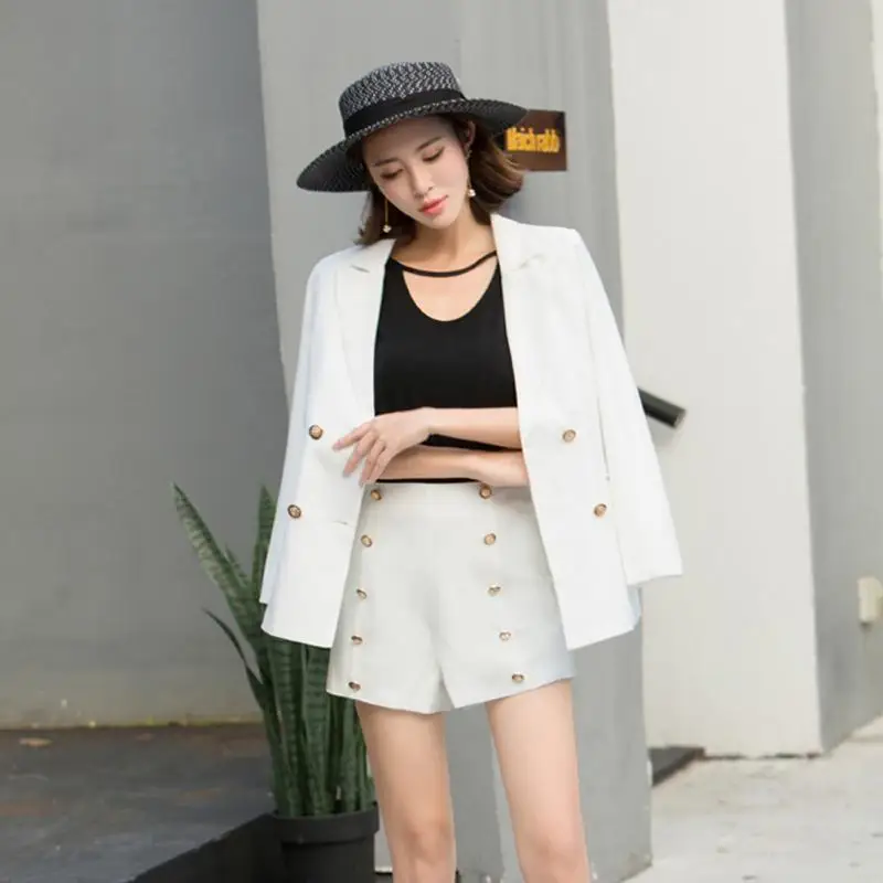 ELegant Office Lady Short Suit Set Women 2 Piece Set white