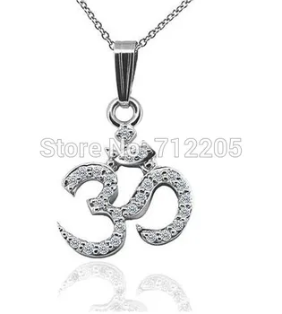 

50pcs a lot Solid rhodium plated Large Om AUM Pendant Religious Necklace(A100032)